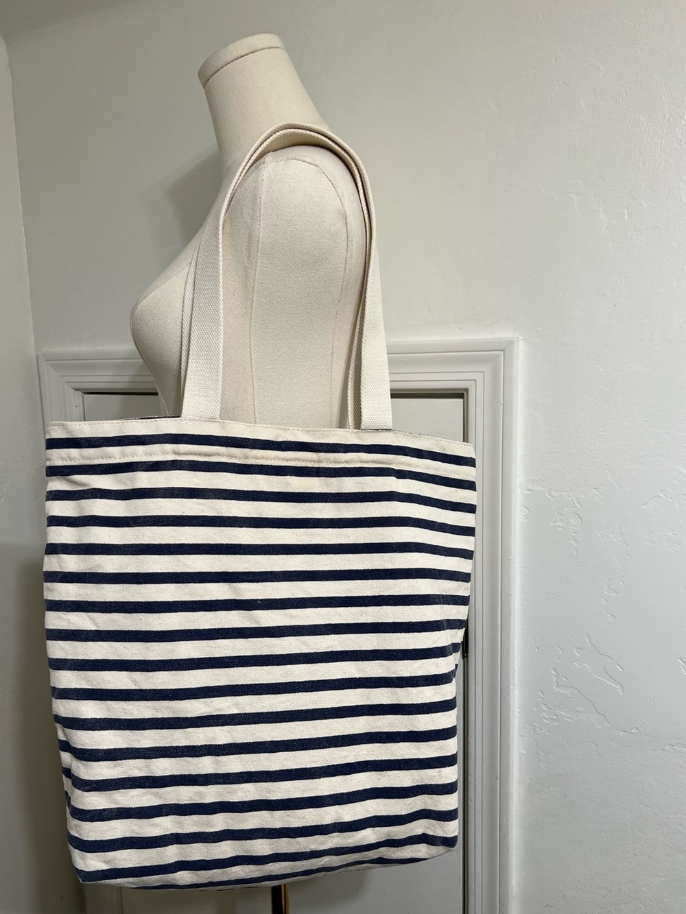 BAGGU Sailor Stripe Canvas Shopper Tote Bag